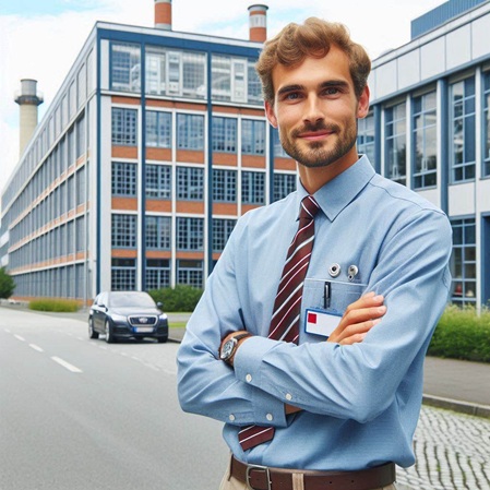 German entrepreneur in front of office building